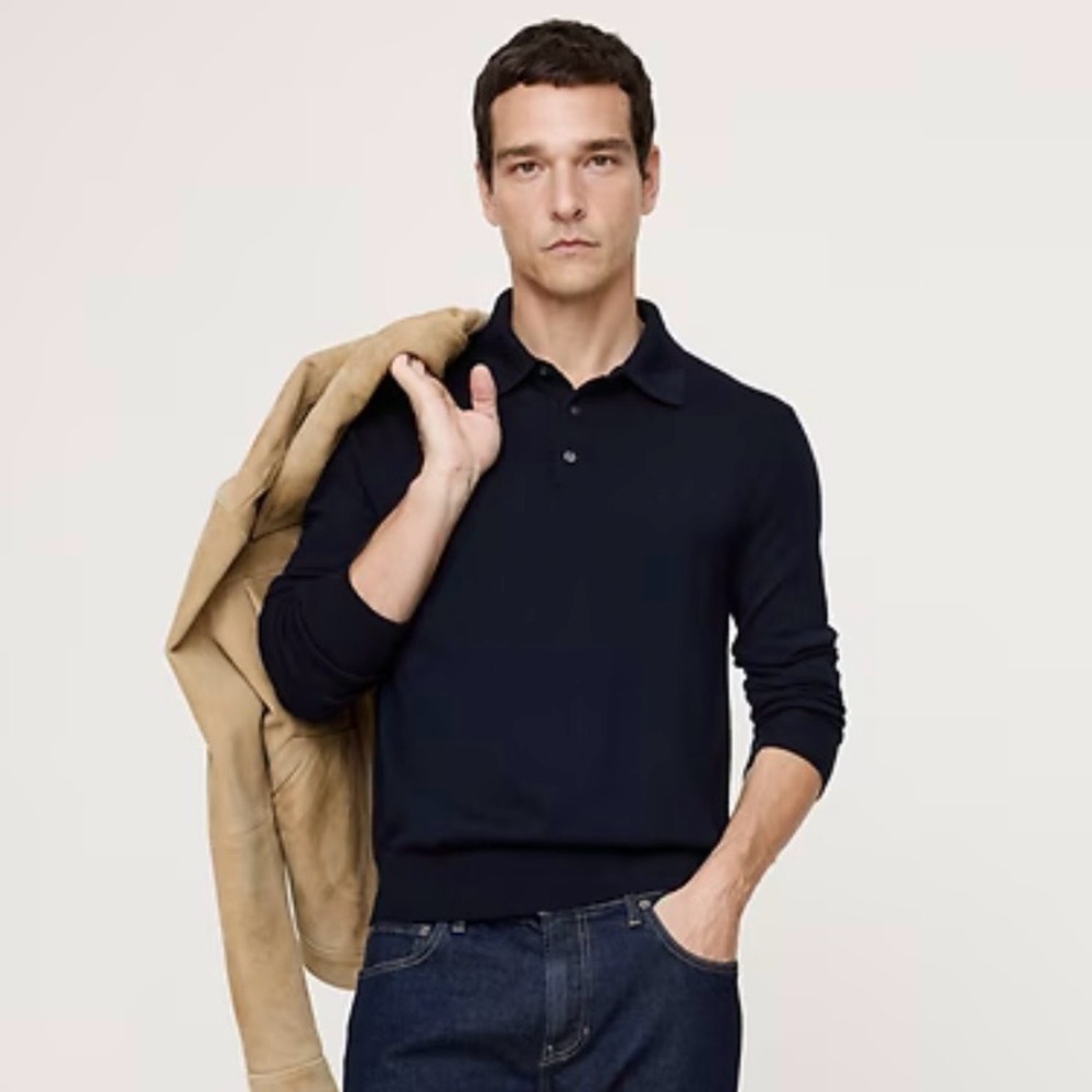 Men’s Banana Republic MERINO LONG-SLEEVE SWEATER POLO- Navy Blue